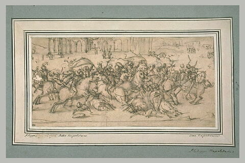 Combat de cavaliers devant un palais, image 1/1