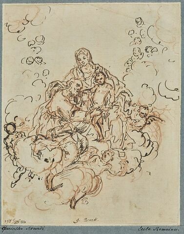 Vierge à l'Enfant avec un saint sur des nuages : sainte Famille (?)