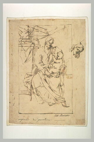Saint Joseph assis tenant l'Enfant dans ses bras ; reprise de la tête Joseph, image 1/1