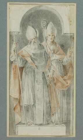 Deux évêques debout, tenant l'un et l'autre, une crosse, image 1/1