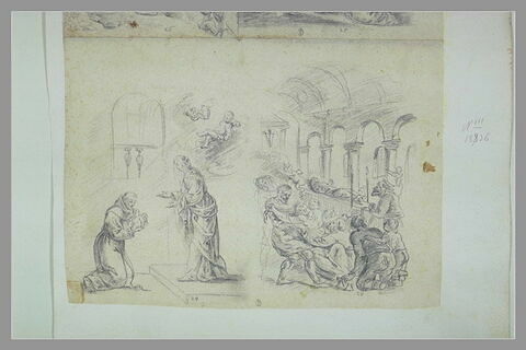 Saint Antoine recevant l'Enfant des mains de la Vierge ; mort d'un saint, image 1/1
