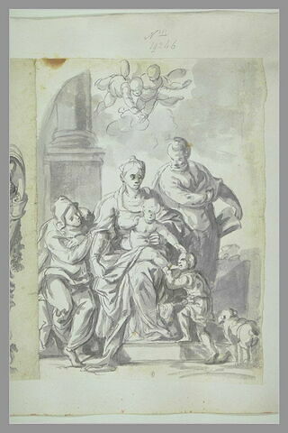 La Vierge et l'Enfant, saint Jean-Baptiste entourés de deux autres personnes, image 1/1