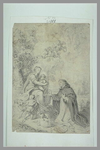 La Vierge et l'Enfant Jésus remettant le rosaire à saint Dominique, image 1/1