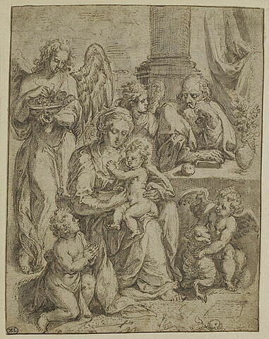 La Sainte Famille et saint Jean-Baptiste servis par des anges