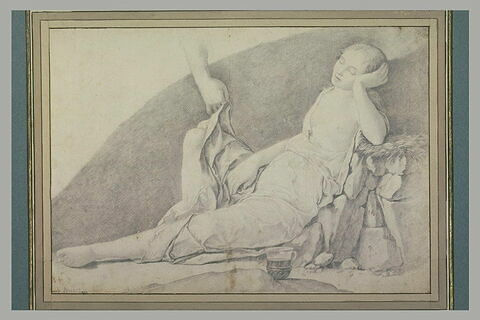 Jeune femme demi nue, endormie, dont la draperie est soulevée par une main