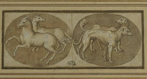 Deux camées à sujets d'animaux : deux chevaux et deux chiens