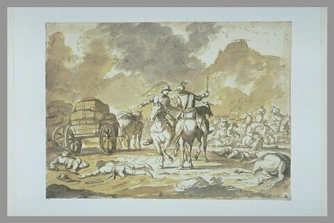 Combat de cavalerie, auprès d'un convoi