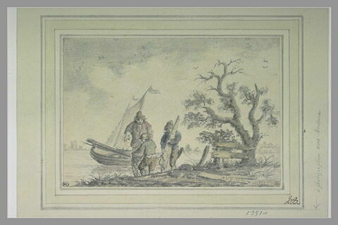Trois pêcheurs au bord d'une rivière, image 1/1