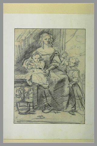 Portrait d'une femme assise entre ses deux enfants, image 2/2