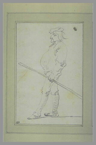 Personnage de la comédie italienne : un homme obèse portant un bâton
