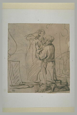 Manoah et sa femme agenouillés devant l'autel, image 1/1