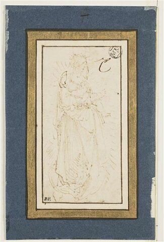 Vierge à l'Enfant de trois-quart, sur un croissant de lune, en gloire, image 1/3
