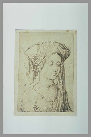 Buste de jeune fille, de trois quarts vers la droite, coiffée d'un turban, image 1/1