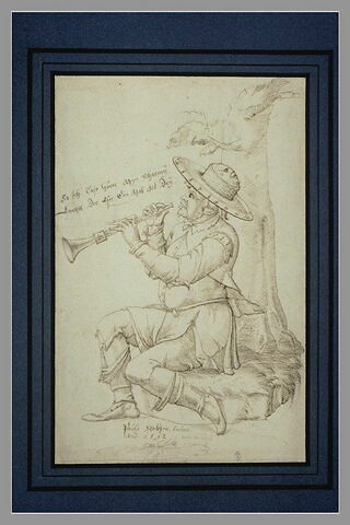 Homme assis près d'un arbre jouant de la clarinette, image 1/1