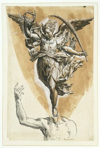Un ange portant une couronne et une palme, et étude d'un torse et d'un bras, image 1/2