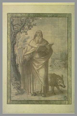 Saint Antoine debout tenant un livre et un tau