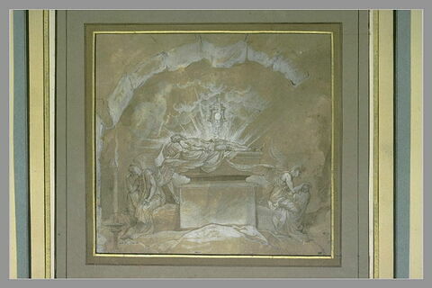 Jésus-Christ posé sur son tombeau et veillé par deux anges