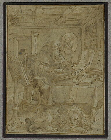 Saint Jérôme, en froc de moine, écrivant, image 1/1