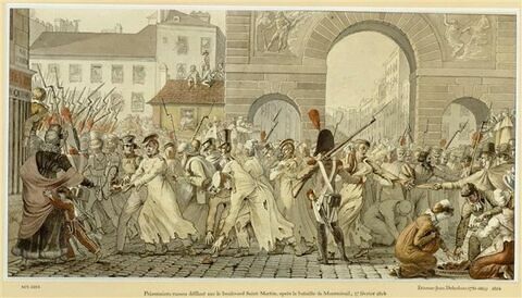 Prisonniers russes défilant sur le boulevard Saint-Martin à Paris, après la bataille de Montmirail, le 17 février 1814, image 1/1