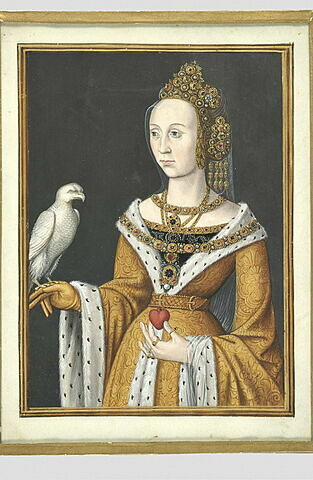 Portrait d'une princesse tenant un faucon sur la main droite