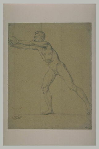 Homme nu, tourné vers la gauche, tendant les deux bras, image 1/1