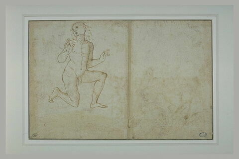 Jeune homme nu, un genou à terre, et reprise d'une partie de la même figure, image 2/2