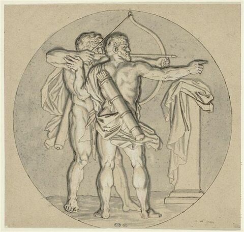 Hercule apprenant à tirer à l'arc avec Teutaros