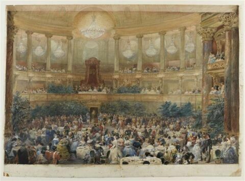 Souper offert par l'empereur Napoléon III à la reine Victoria dans la salle de l'opéra de Versailles, le 25 août 1855