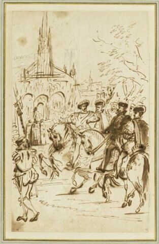 François Ier et Charles Quint arrivant à cheval devant l'abbaye de Saint-Denis (1540)
