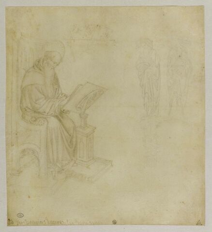 Saint Jérôme dans son étude ; deux statues de saints ou de prophètes