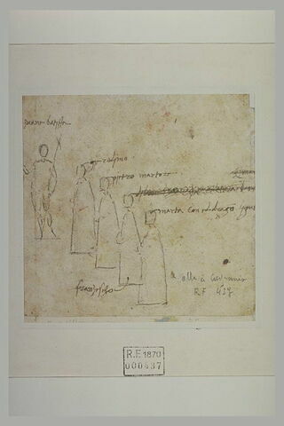 Esquisse de saint Jean-Baptiste, quatre figures shématiques, inscriptions, image 2/2