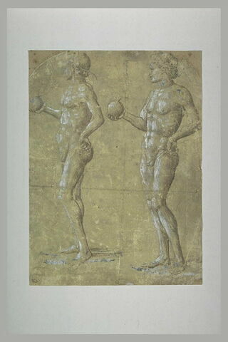 Deux hommes nus, de trois quarts vers la gauche, tenant un fruit rond, image 1/1