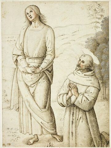 Saint François agenouillé devant un saint