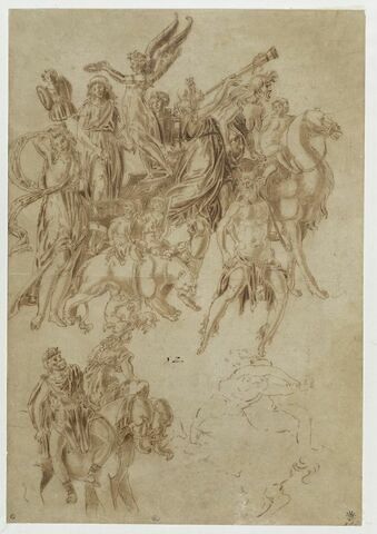 Triomphe de Bacchus et esquisse de centaure enlevant une nymphe