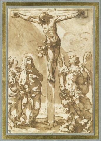 Christ en Croix, avec saint Michel, la Vierge et une sainte femme
