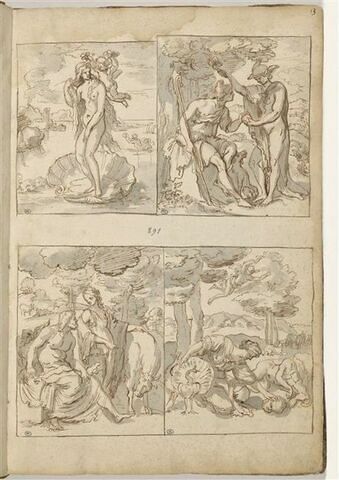 Naissance de Vénus ; Pâris et Mercure ; Jupiter, Junon et Io; Junon et Argus, image 1/2