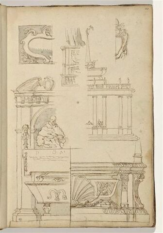 Etudes de motifs architecturaux et décoratifs : monument à colonnes..., image 1/2