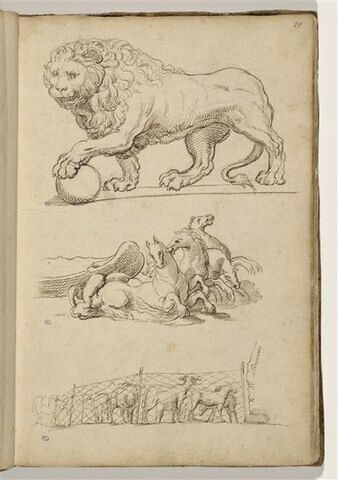 Lion, la patte posée sur une boulle, d'après l'antique ; quadrige..., image 1/2