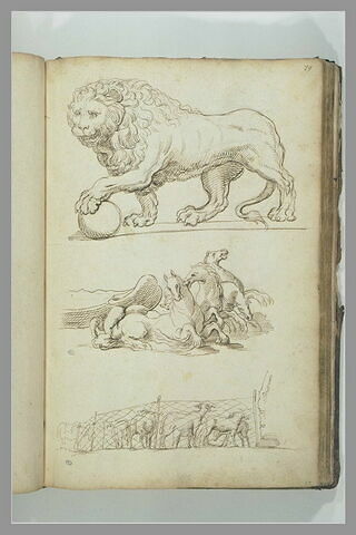 Lion, la patte posée sur une boulle, d'après l'antique ; quadrige..., image 2/2