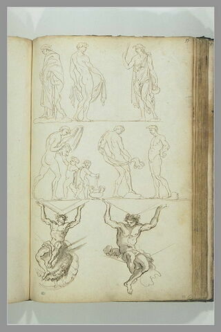 Etudes de six figures masculines dont deux accompagnées de putti ; deux ..., image 2/2