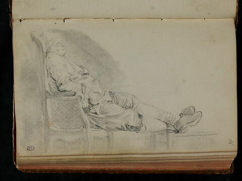 Un homme étendu et dormant dans un fauteuil, image 1/1