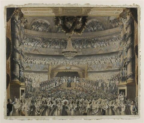 Louis XVIII assistant au théâtre de l'Odéon à une fête donnée par la Garde Nationale de Paris en 1819, image 1/1