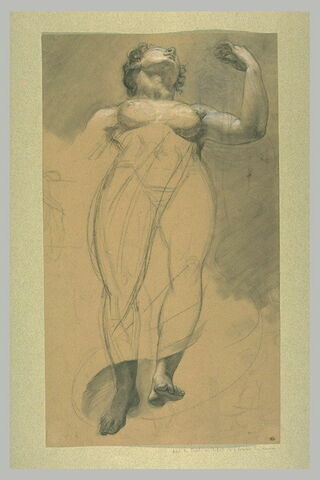 Figure plafonnante d'une femme, de face, le bras gauche levé et replié, image 1/1