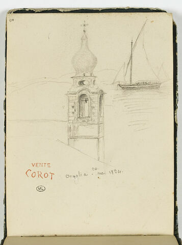 Clocher et voilier, Oneglia mai 1834