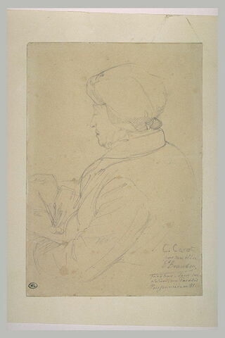 Portrait de Corot, assis, à mi-corps, de profil à gauche, image 1/1