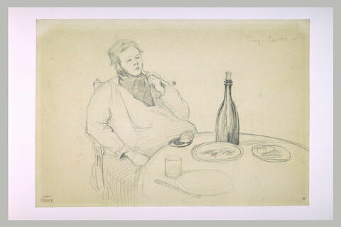 Portrait du peintre Grandjean à table fumant sa pipe, image 2/2