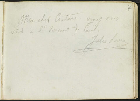 Note manuscrite, signée Jules Laure