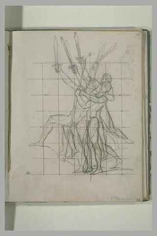 Trois hommes nus levant l'épée, étude pour 'Léonidas aux Thermopyles', image 2/2