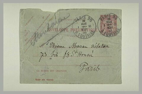 Carte de visite d'Eugène Lecomte adressée à Moreau-Nélaton, image 2/6