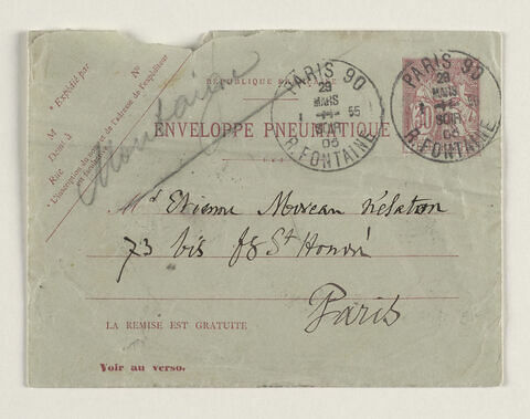 Carte de visite d'Eugène Lecomte adressée à Moreau-Nélaton, image 5/6